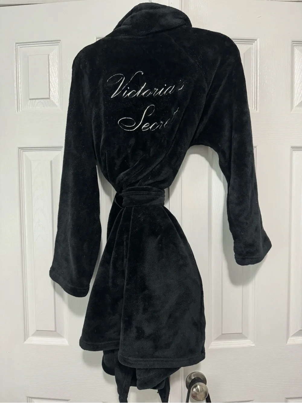 Victoria's Secret Black Plush Shawl-Collar Robe
